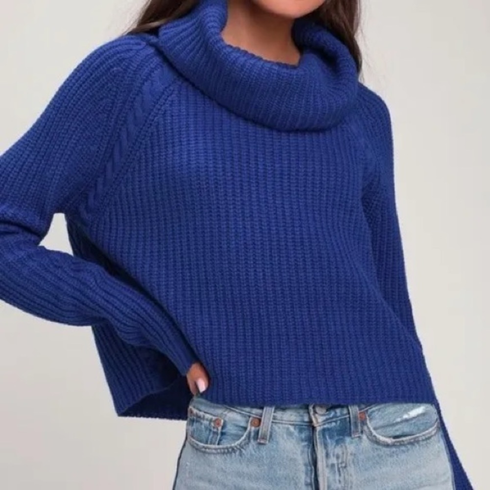 Lulu's Blue Cowl Neck Sweater